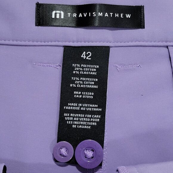 Travis Mathew Shorts Men Size 42 Performance Golf Tech Chino Lavender Preppy NEW - Picture 9 of 16